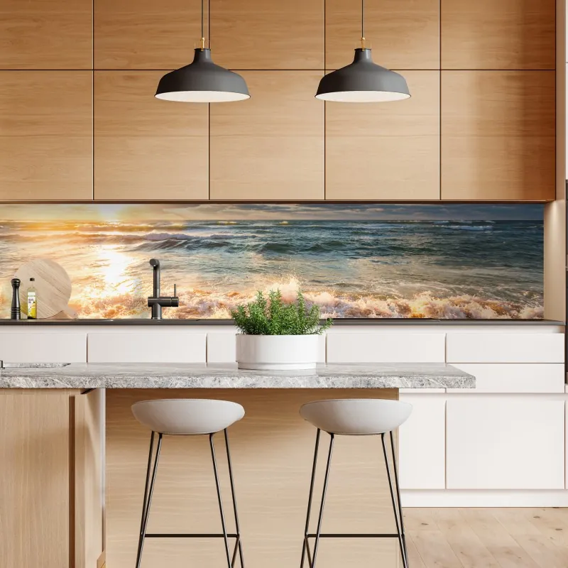 Naklejka repozycjonowalna złoty wschód słońca nad morzem – Wallissimo® Naklejka repozycjonowalna złoty wschód słońca nad morzem – Wallissimo®