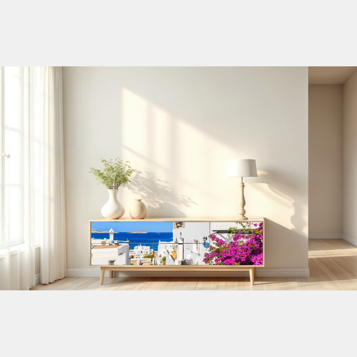 Naklejka repozycjonowalna słoneczna uliczka w Mykonos – Wallissimo® Naklejka repozycjonowalna słoneczna uliczka w Mykonos – Wallissimo®