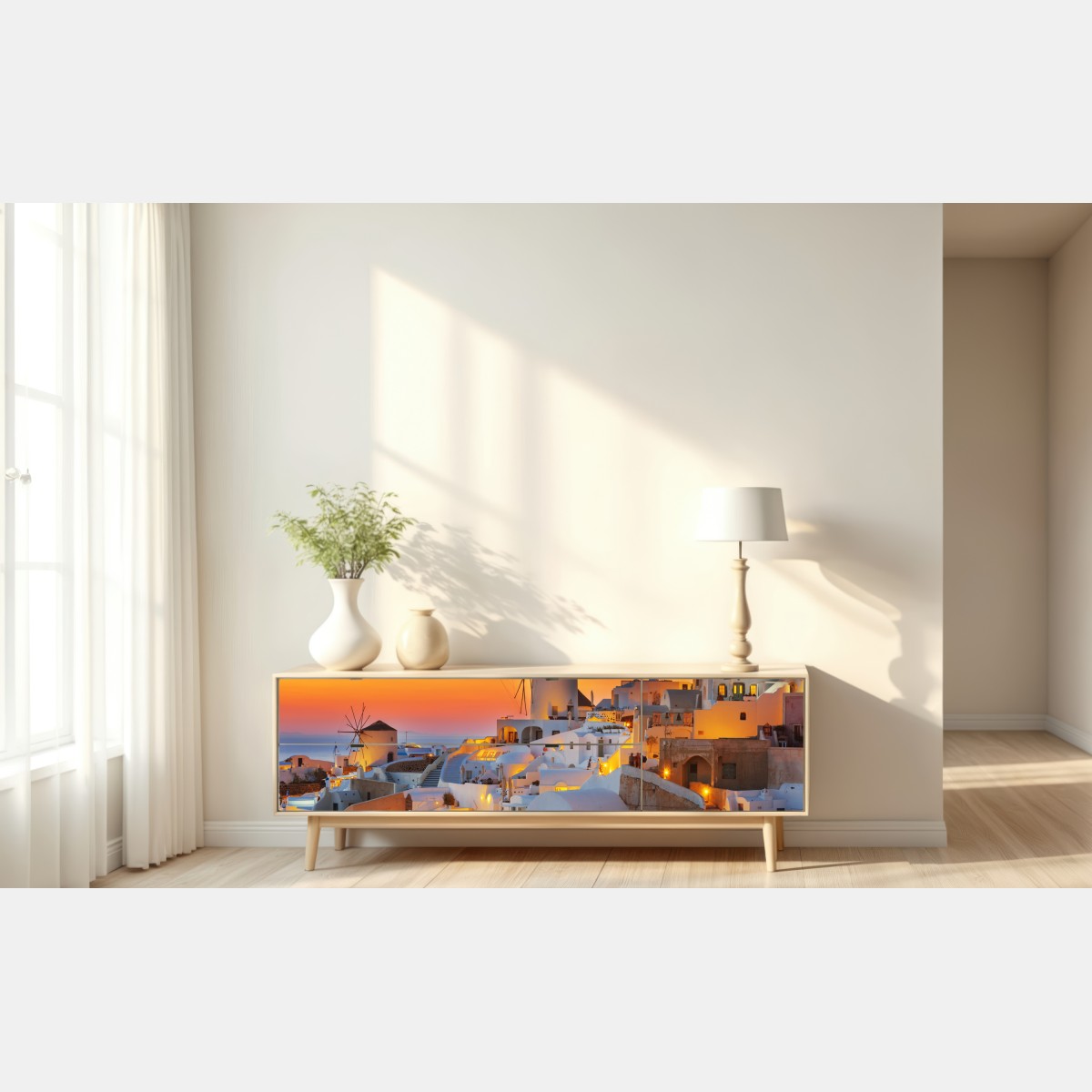 Naklejka repozycjonowalna złoty zachód słońca w Oia, Santorini – Wallissimo® Naklejka repozycjonowalna złoty zachód słońca w Oia, Santorini – Wallissimo®