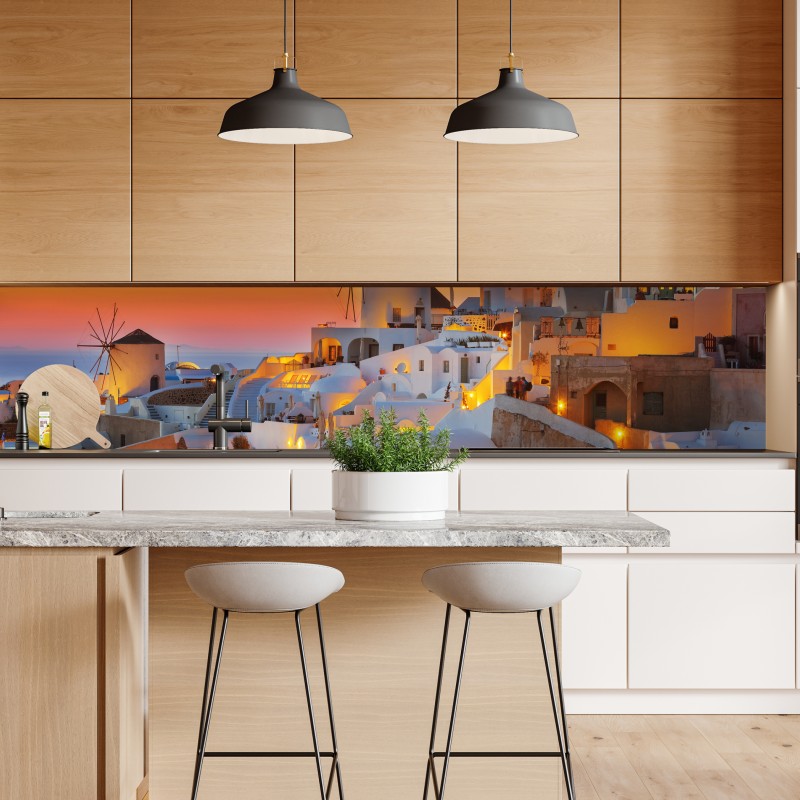 Naklejka repozycjonowalna złoty zachód słońca w Oia, Santorini – Wallissimo® Naklejka repozycjonowalna złoty zachód słońca w Oia, Santorini – Wallissimo®