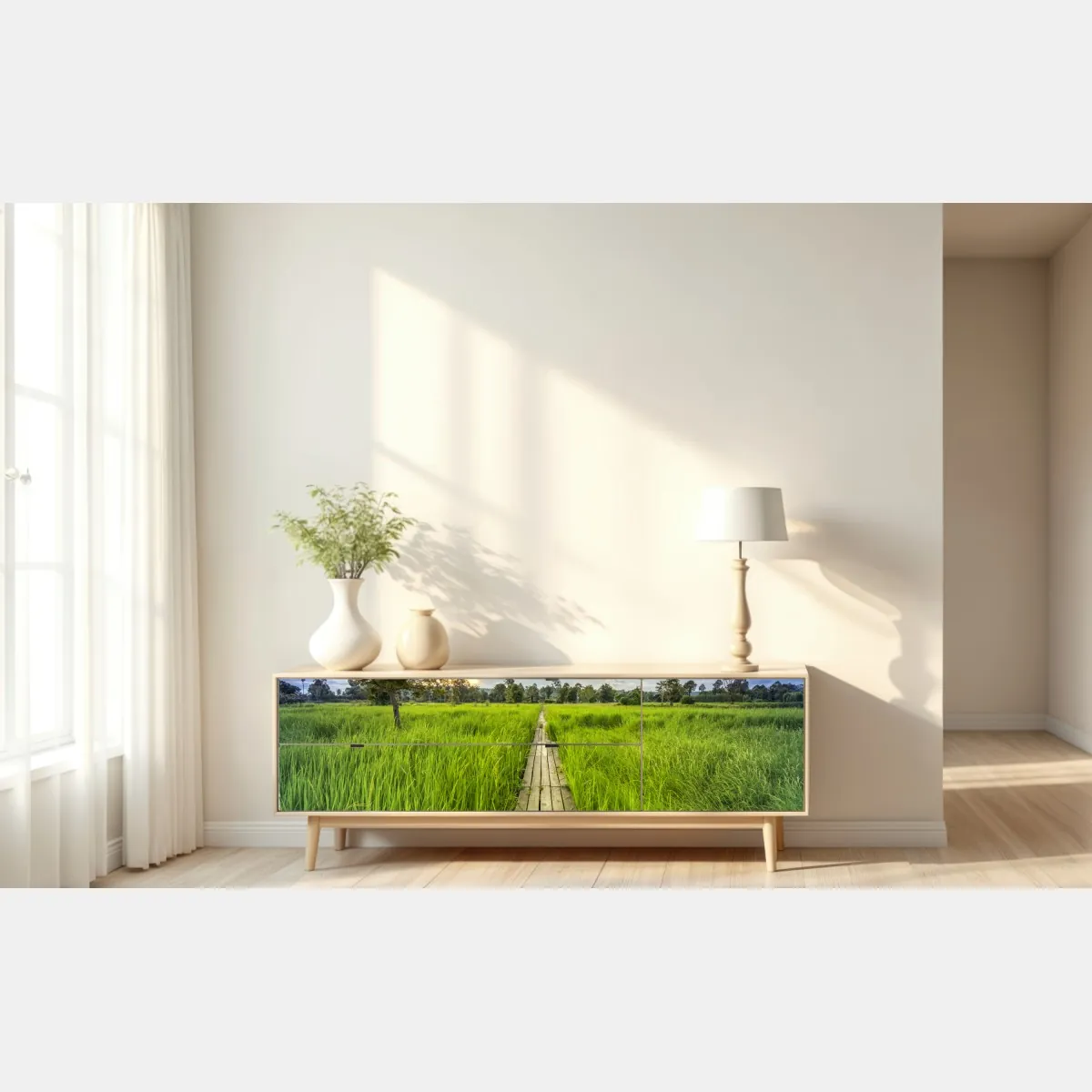 Naklejka repozycjonowalna zachód słońca nad drewnianym mostem w Khonburi – Wallissimo® Naklejka repozycjonowalna zachód słońca nad drewnianym mostem w Khonburi – Wallissimo®