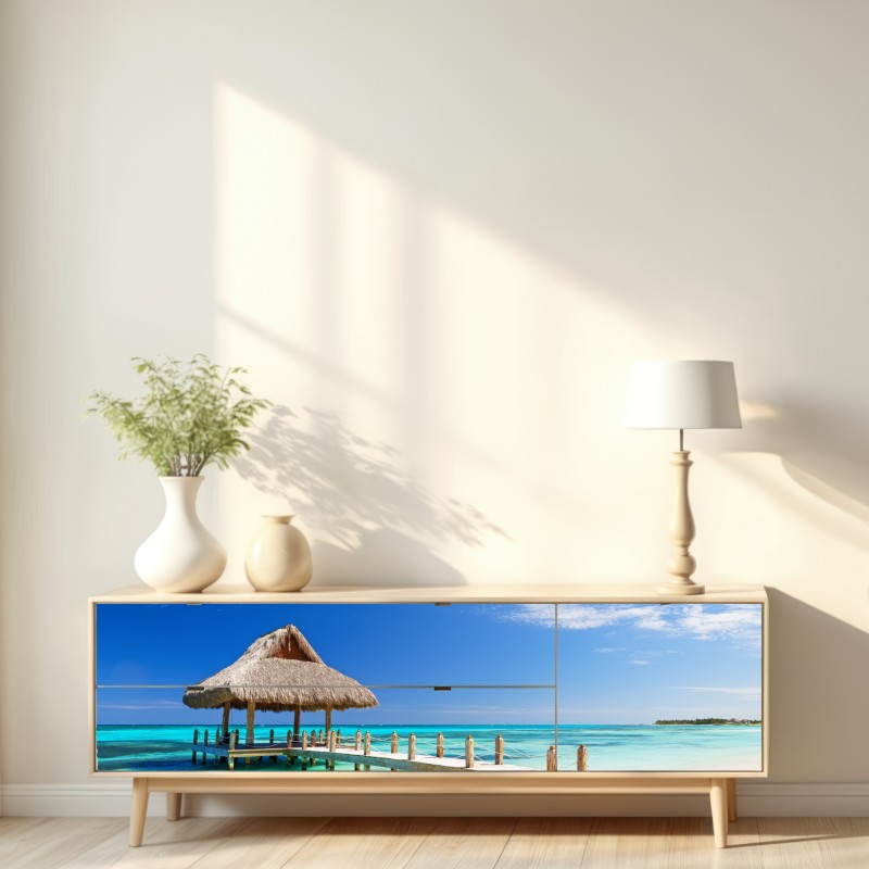 Naklejka repozycjonowalna spokojny pomost na plaży w Cap Cana – Wallissimo® Naklejka repozycjonowalna spokojny pomost na plaży w Cap Cana – Wallissimo®