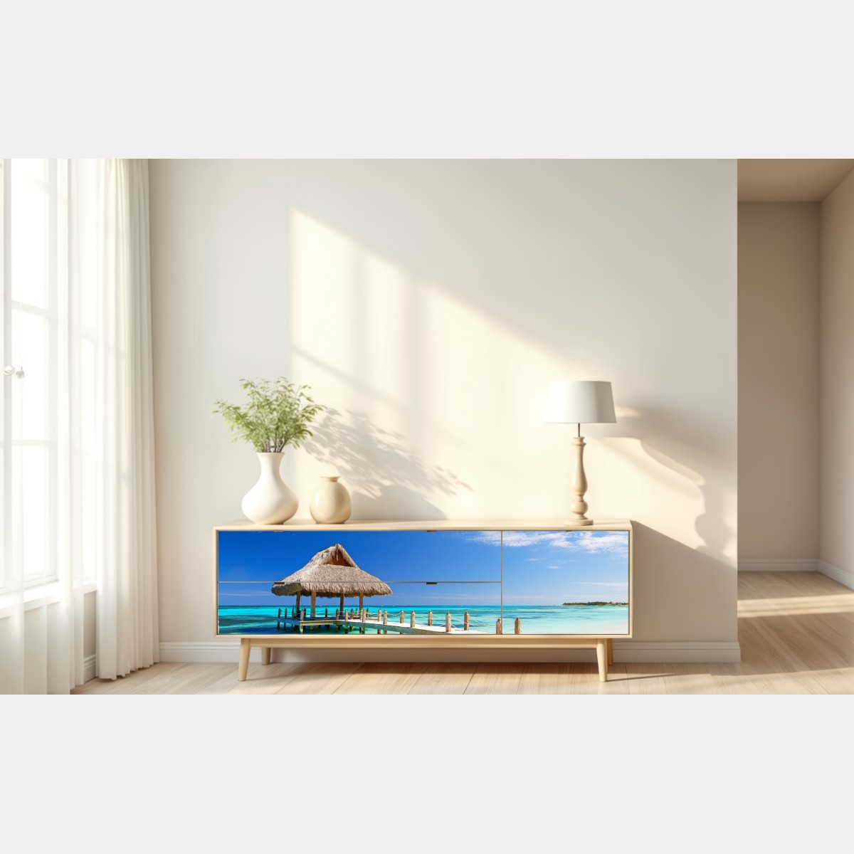 Naklejka repozycjonowalna spokojny pomost na plaży w Cap Cana – Wallissimo® Naklejka repozycjonowalna spokojny pomost na plaży w Cap Cana – Wallissimo®