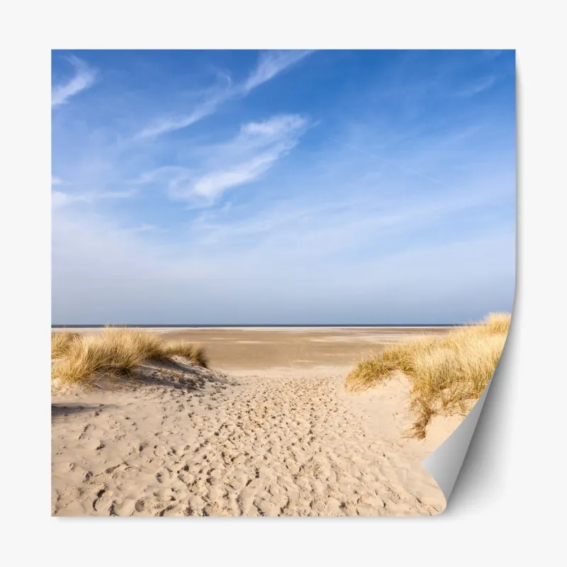 Naklejka repozycjonowalna intensywna różowa fasada z niebieskimi drzwiami – Wallissimo®