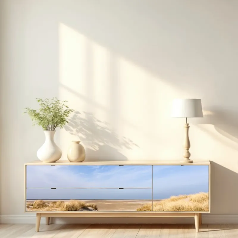 Naklejka repozycjonowalna intensywna różowa fasada z niebieskimi drzwiami – Wallissimo®