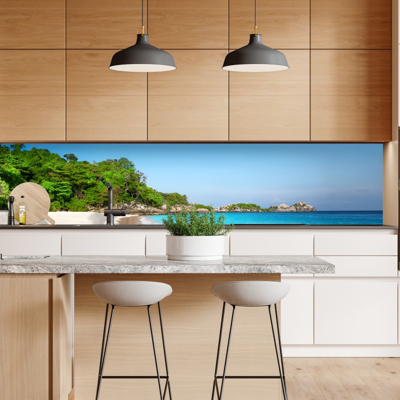 Naklejka repozycjonowalna tropikalna plaża z białym piaskiem – Wallissimo® Naklejka repozycjonowalna tropikalna plaża z białym piaskiem – Wallissimo®