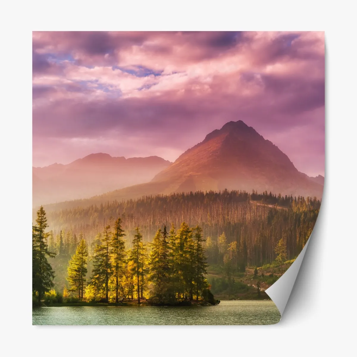 Naklejka repozycjonowalna zachód słońca nad Štrbské Pleso – Wallissimo® Naklejka repozycjonowalna zachód słońca nad Štrbské Pleso – Wallissimo®