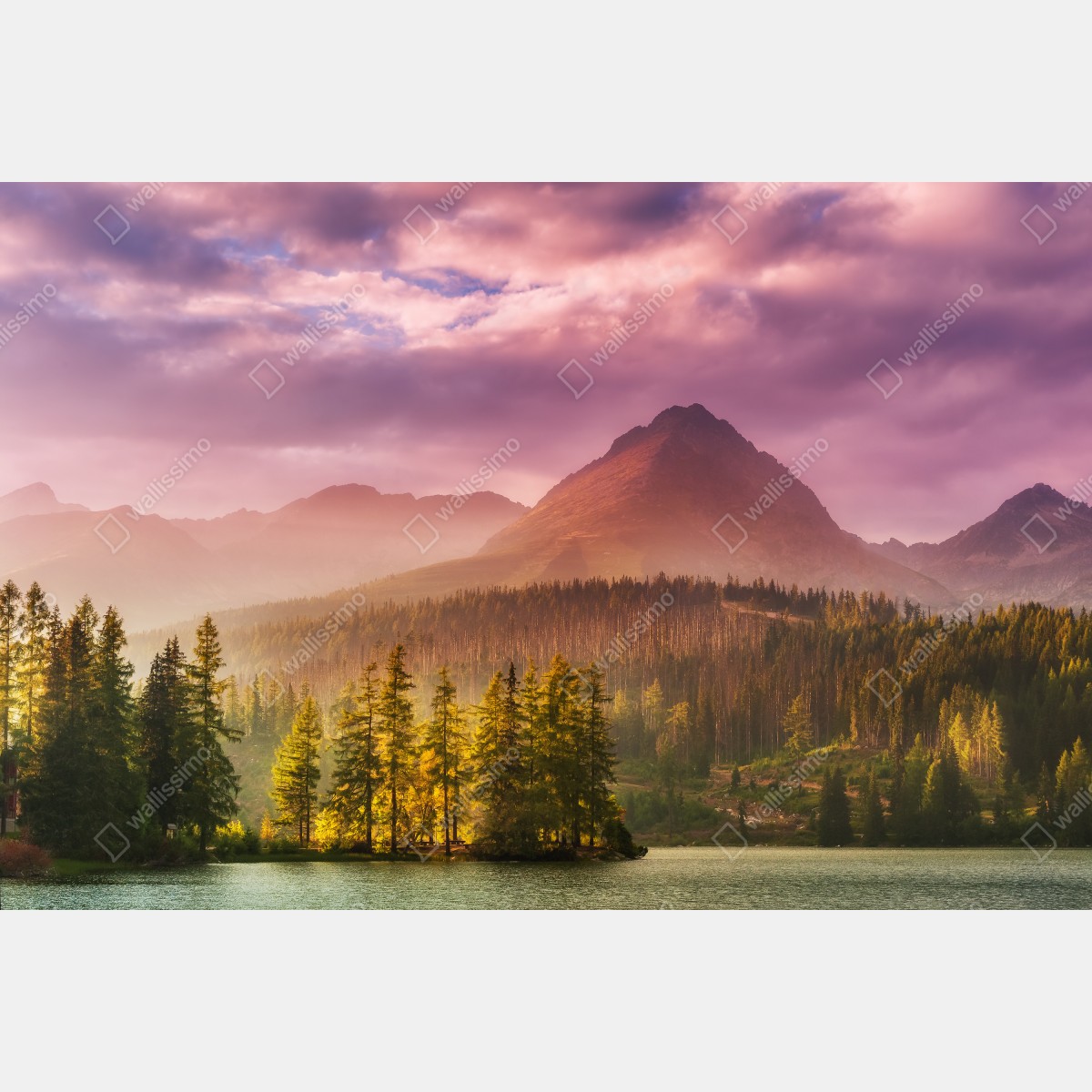 Naklejka repozycjonowalna zachód słońca nad Štrbské Pleso – Wallissimo® Naklejka repozycjonowalna zachód słońca nad Štrbské Pleso – Wallissimo®