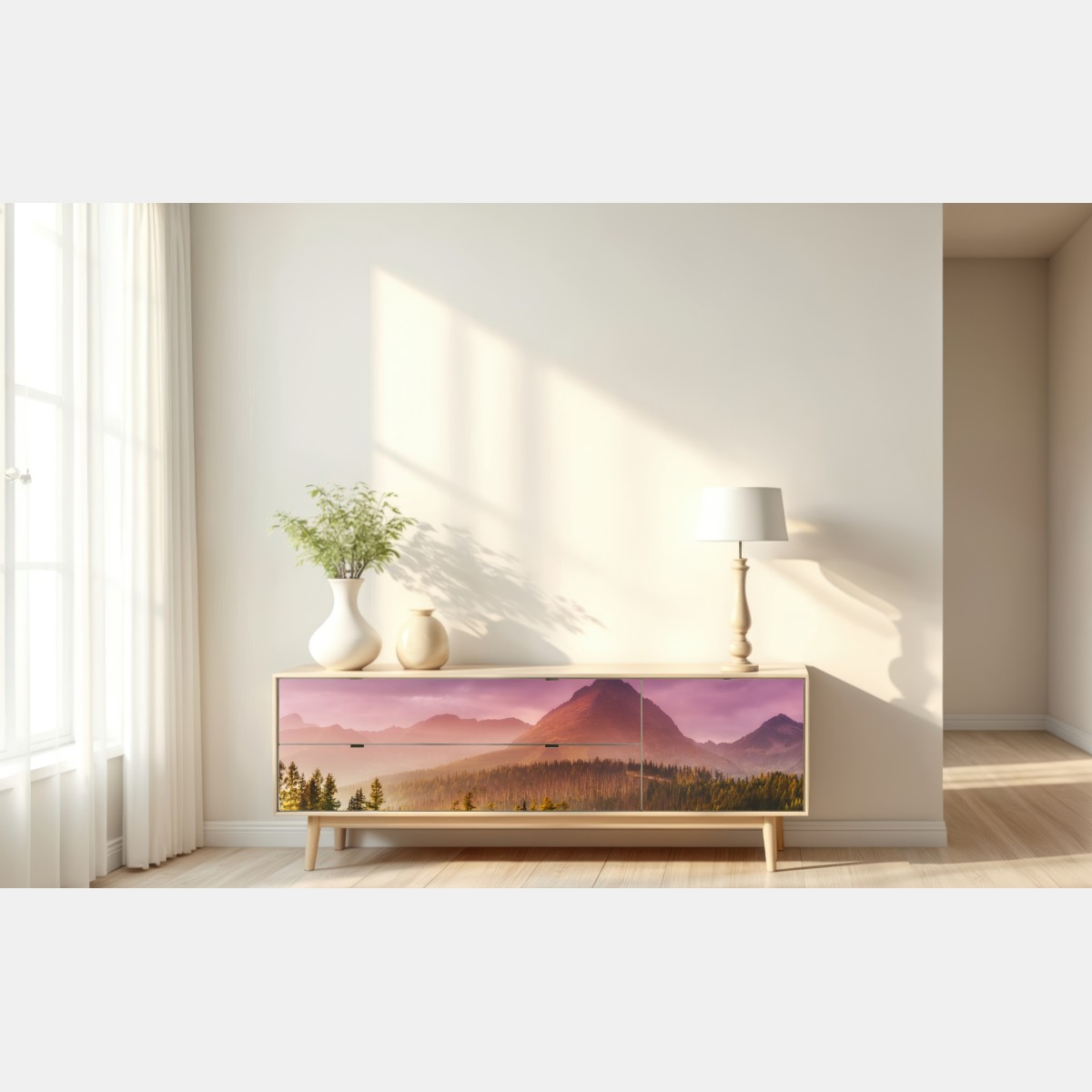 Naklejka repozycjonowalna zachód słońca nad Štrbské Pleso – Wallissimo® Naklejka repozycjonowalna zachód słońca nad Štrbské Pleso – Wallissimo®