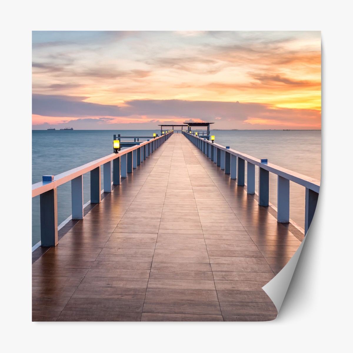 Repositionable sticker sunset pier at the harbor