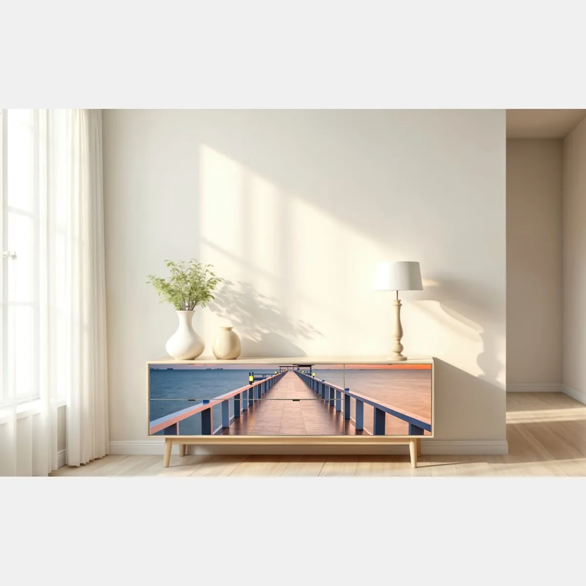 Naklejka repozycjonowalna molo o zachodzie słońca – Wallissimo® Naklejka repozycjonowalna molo o zachodzie słońca – Wallissimo®