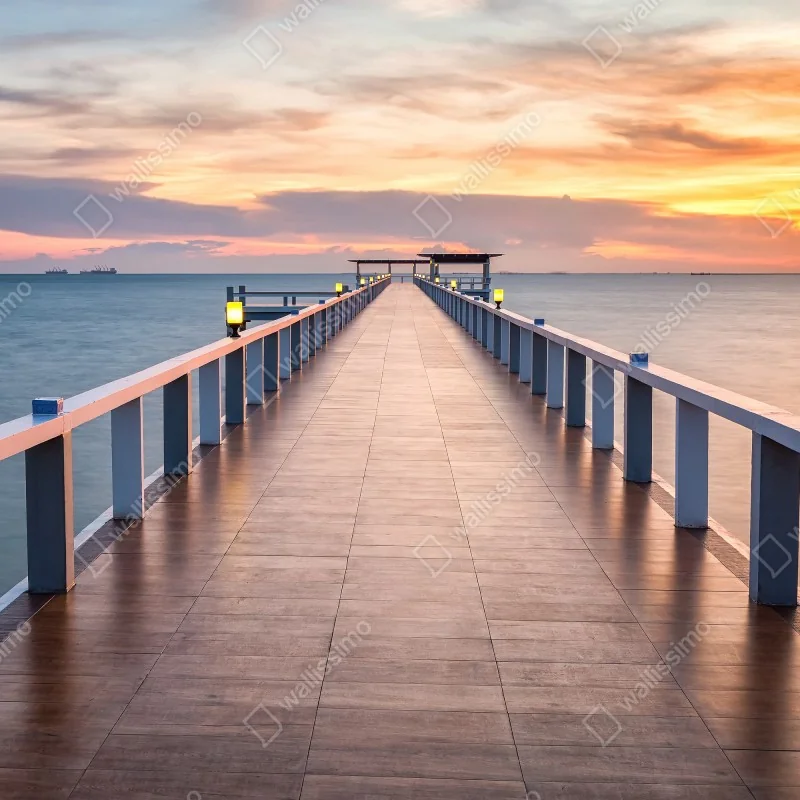 Naklejka repozycjonowalna molo o zachodzie słońca – Wallissimo® Naklejka repozycjonowalna molo o zachodzie słońca – Wallissimo®