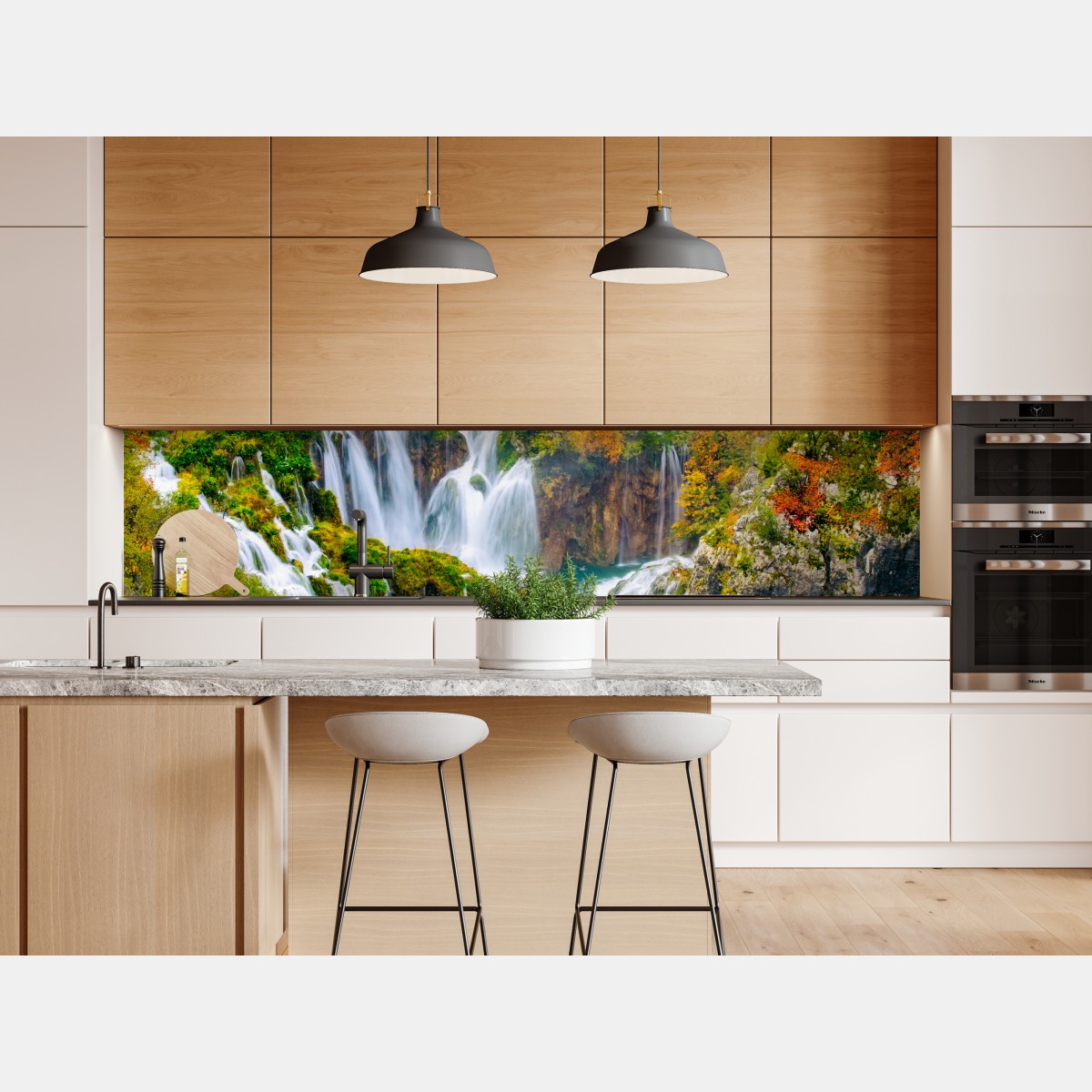 Naklejka repozycjonowalna turkusowy wodospad jesienią – Wallissimo® Naklejka repozycjonowalna turkusowy wodospad jesienią – Wallissimo®