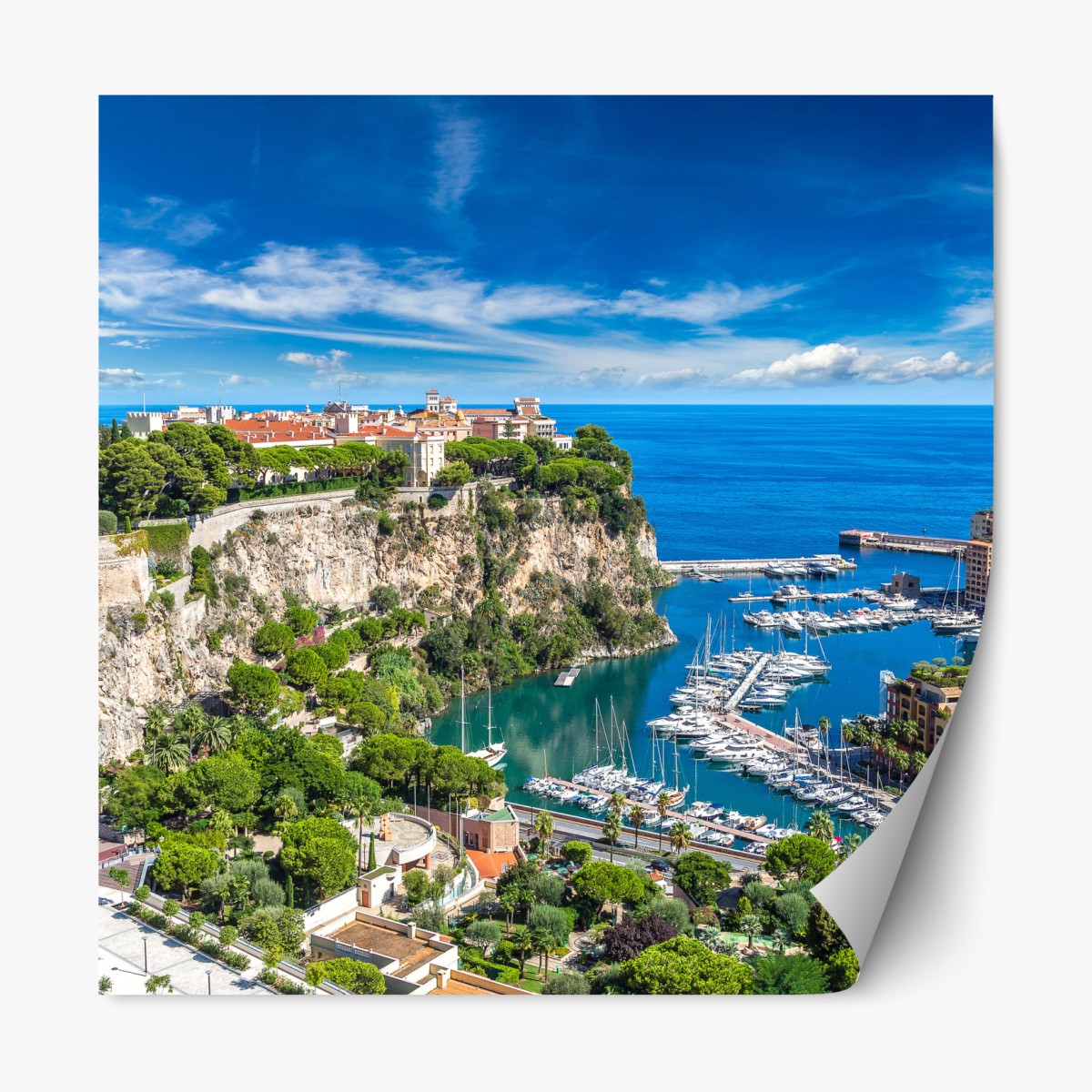 Repositionable sticker panoramic view of Monte Carlo harbor