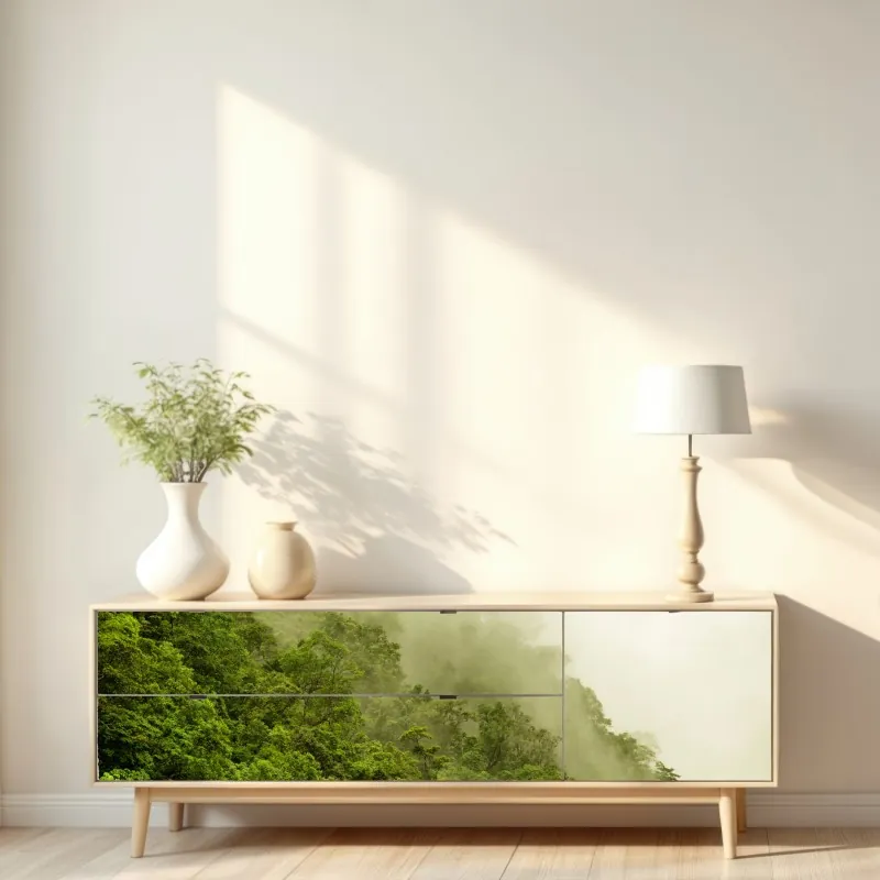 Naklejka repozycjonowalna pastelowy wzór liści miłorzębu ze złotymi akcentami – Wallissimo®