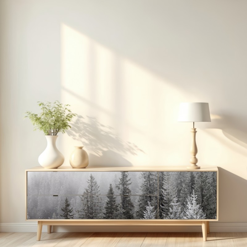 Naklejka repozycjonowalna mglisty zimowy las w Karpatach – Wallissimo® Naklejka repozycjonowalna mglisty zimowy las w Karpatach – Wallissimo®