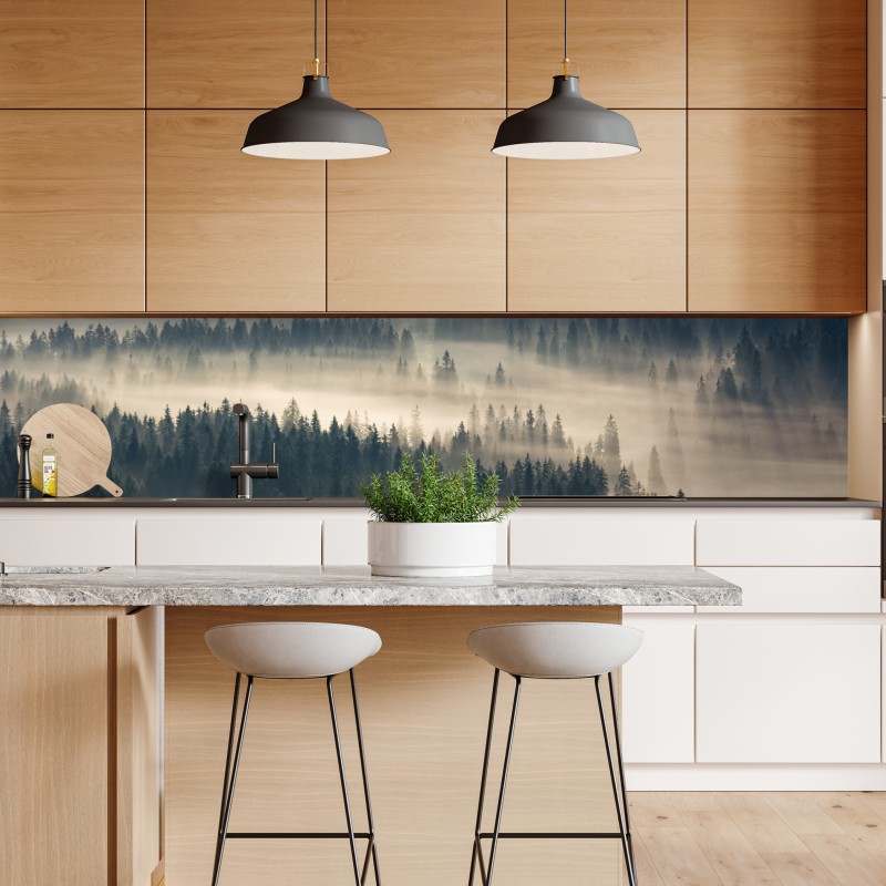 Naklejka repozycjonowalna mglisty las iglasty o świcie – Wallissimo® Naklejka repozycjonowalna mglisty las iglasty o świcie – Wallissimo®