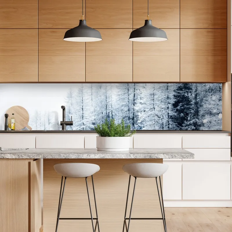 Naklejka repozycjonowalna zimowa cisza: zaśnieżony las – Wallissimo® Naklejka repozycjonowalna zimowa cisza: zaśnieżony las – Wallissimo®