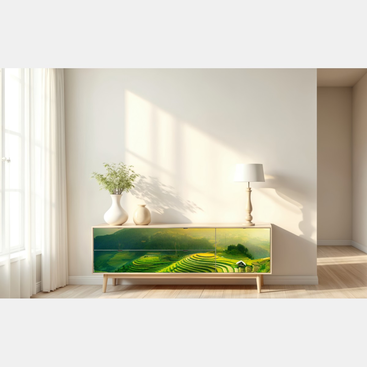 Naklejka repozycjonowalna złote tarasy ryżowe o wschodzie słońca – Wallissimo® Naklejka repozycjonowalna złote tarasy ryżowe o wschodzie słońca – Wallissimo®