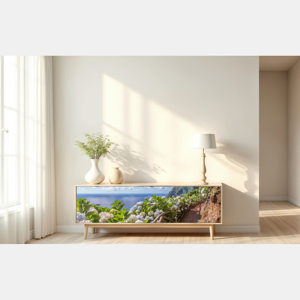 Naklejka repozycjonowalna ścieżka nadmorska z hortensjami, São Miguel, Azory – Wallissimo® Naklejka repozycjonowalna ścieżka nadmorska z hortensjami, São Miguel, Azory – Wallissimo®