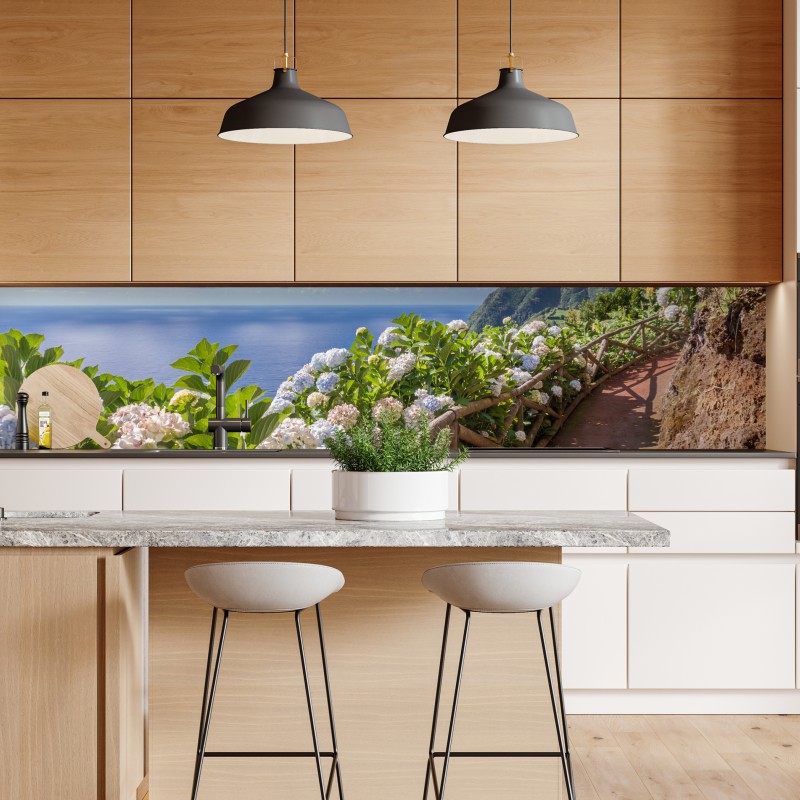 Naklejka repozycjonowalna ścieżka nadmorska z hortensjami, São Miguel, Azory – Wallissimo® Naklejka repozycjonowalna ścieżka nadmorska z hortensjami, São Miguel, Azory – Wallissimo®