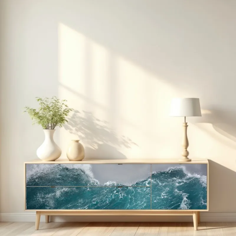 Naklejka repozycjonowalna gwałtowne turkusowe fale oceanu – Wallissimo® Naklejka repozycjonowalna gwałtowne turkusowe fale oceanu – Wallissimo®