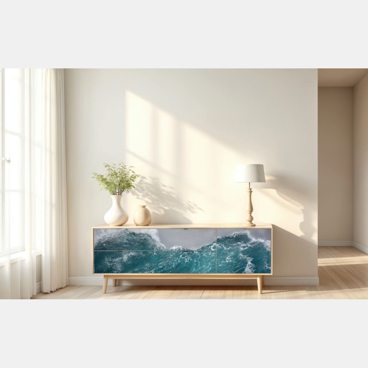 Naklejka repozycjonowalna gwałtowne turkusowe fale oceanu – Wallissimo® Naklejka repozycjonowalna gwałtowne turkusowe fale oceanu – Wallissimo®