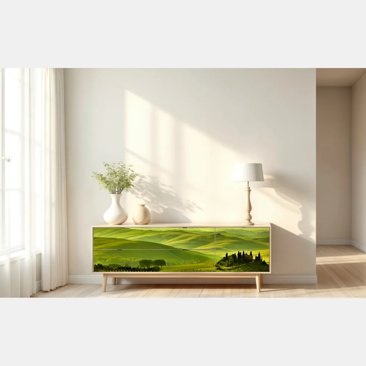 Naklejka repozycjonowalna Toskania zielone wzgórza – Wallissimo® Naklejka repozycjonowalna Toskania zielone wzgórza – Wallissimo®