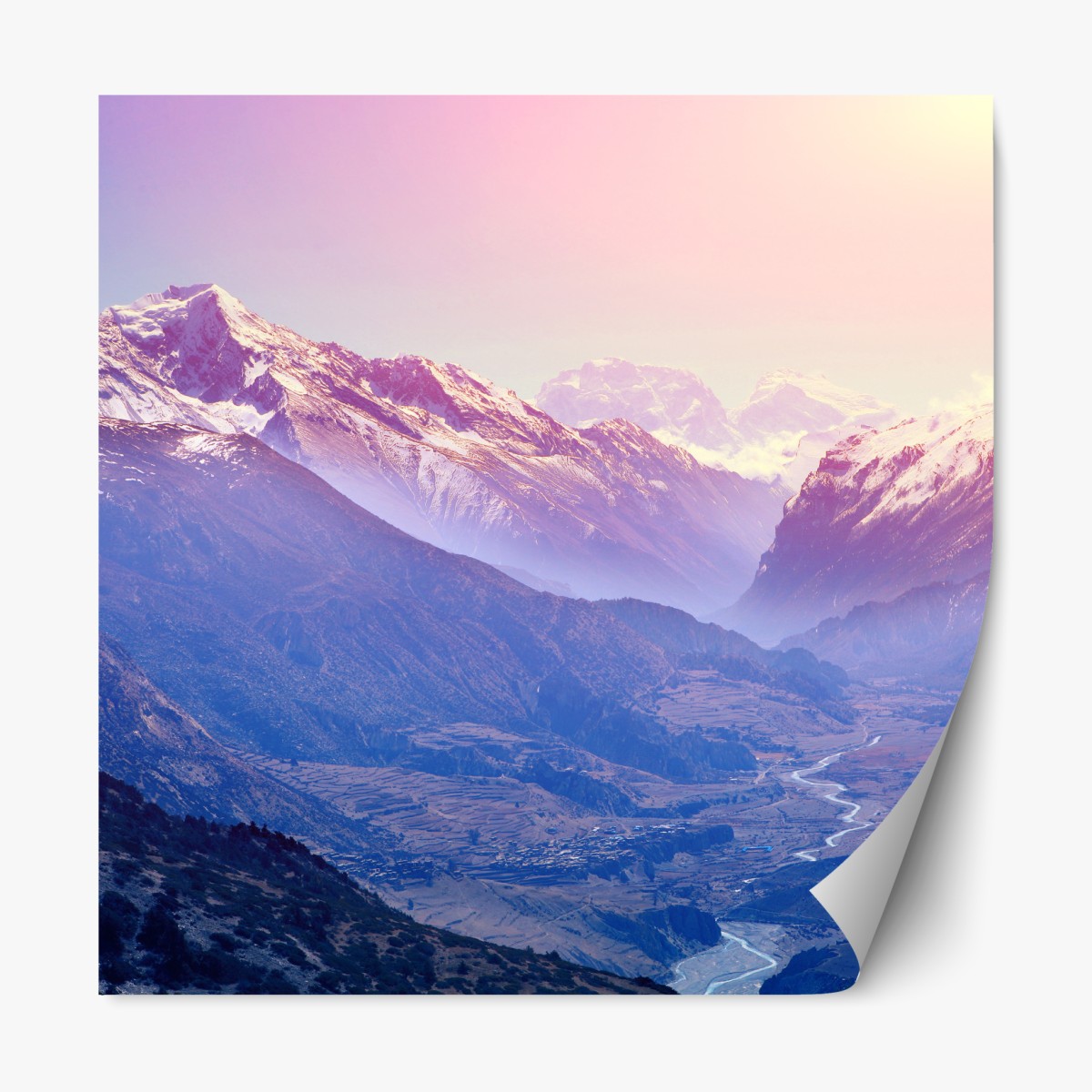Repositionable sticker pastel mountain valley sunrise
