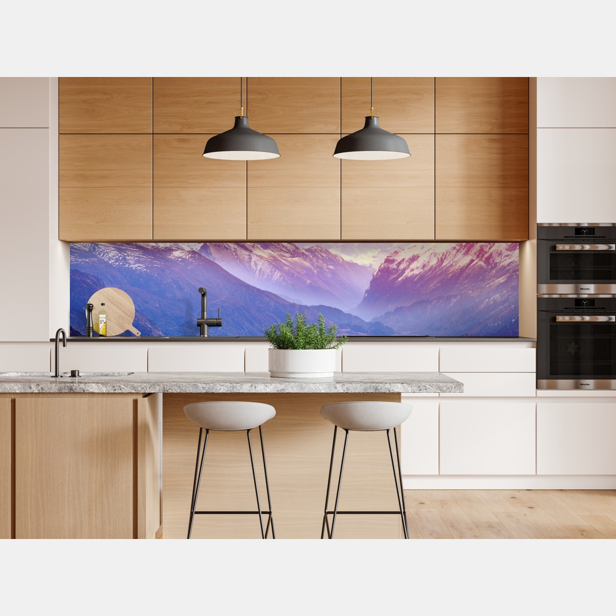 Naklejka repozycjonowalna pastelowa dolina górska o świcie – Wallissimo® Naklejka repozycjonowalna pastelowa dolina górska o świcie – Wallissimo®