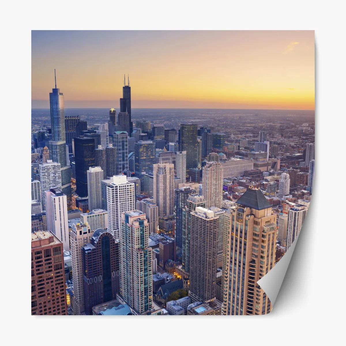 Naklejka repozycjonowalna panorama miasta o zachodzie słońca – Wallissimo® Naklejka repozycjonowalna panorama miasta o zachodzie słońca – Wallissimo®