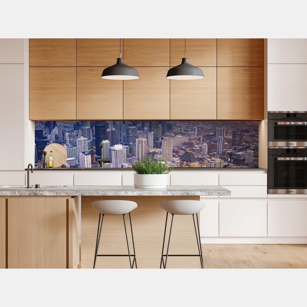 Naklejka repozycjonowalna panorama miasta o zachodzie słońca – Wallissimo® Naklejka repozycjonowalna panorama miasta o zachodzie słońca – Wallissimo®