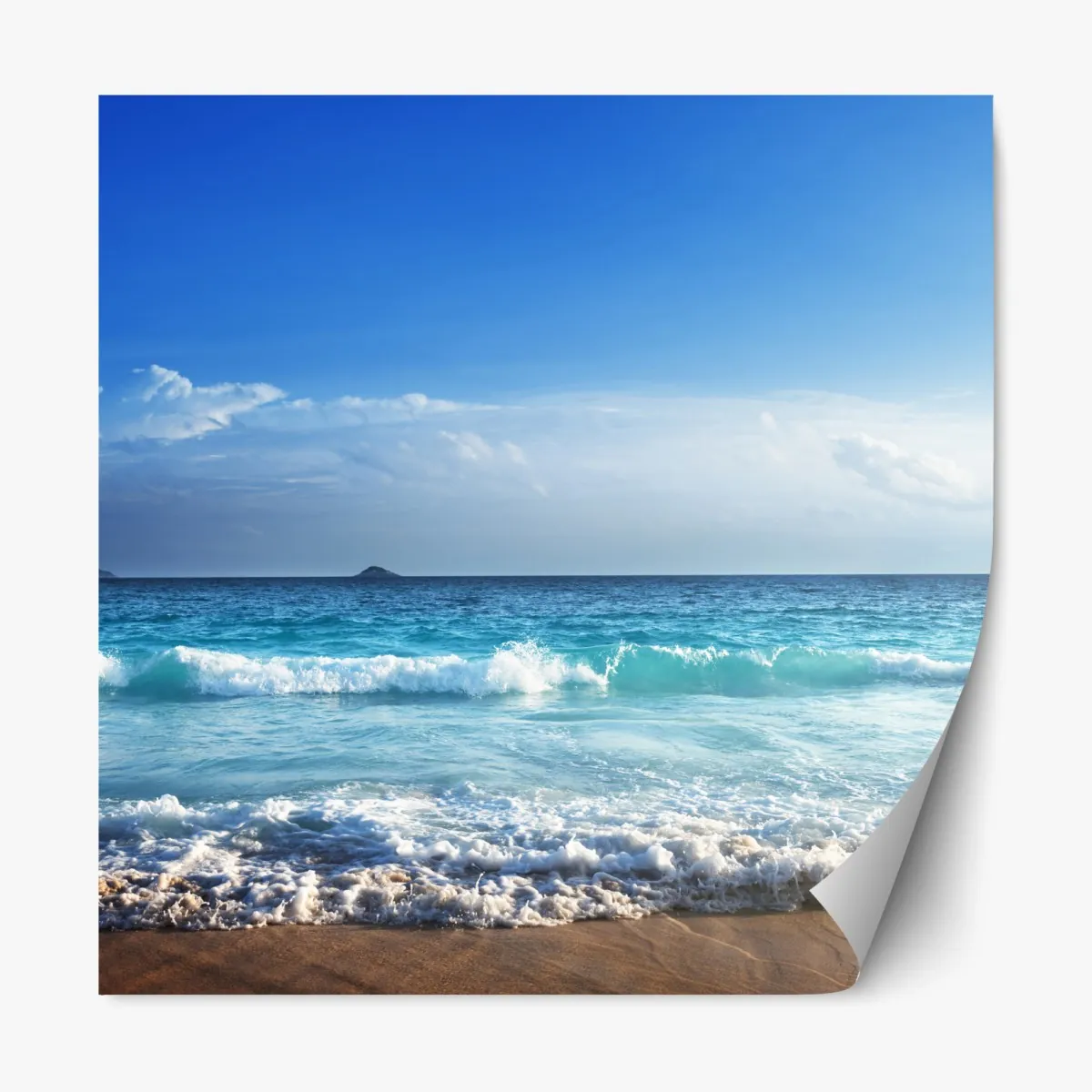 Naklejka repozycjonowalna tropikalna plaża na Seszelach o zachodzie słońca – Wallissimo® Naklejka repozycjonowalna tropikalna plaża na Seszelach o zachodzie słońca – Wallissimo®