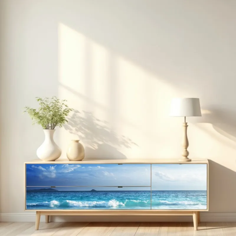 Naklejka repozycjonowalna tropikalna plaża na Seszelach o zachodzie słońca – Wallissimo® Naklejka repozycjonowalna tropikalna plaża na Seszelach o zachodzie słońca – Wallissimo®