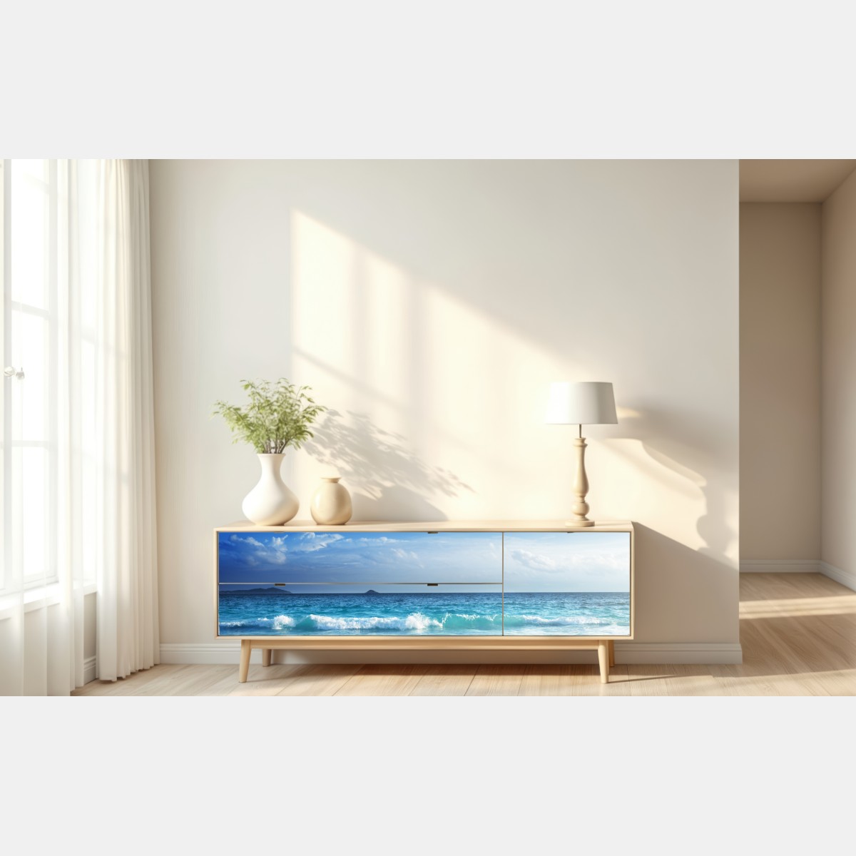 Naklejka repozycjonowalna tropikalna plaża na Seszelach o zachodzie słońca – Wallissimo® Naklejka repozycjonowalna tropikalna plaża na Seszelach o zachodzie słońca – Wallissimo®