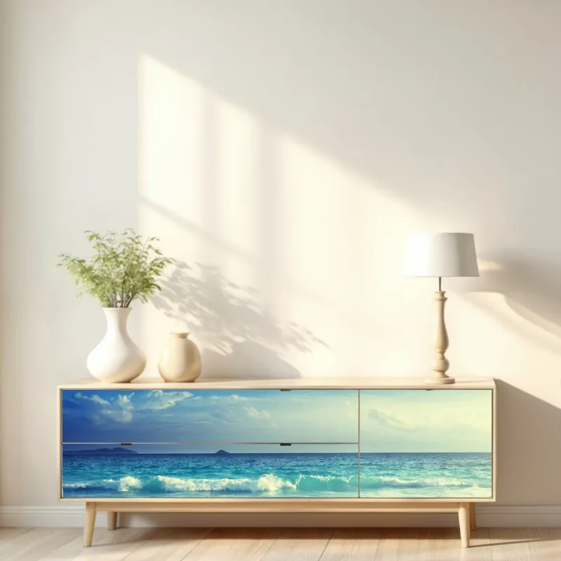 Naklejka repozycjonowalna plaża na Seszelach o zachodzie słońca – Wallissimo® Naklejka repozycjonowalna plaża na Seszelach o zachodzie słońca – Wallissimo®