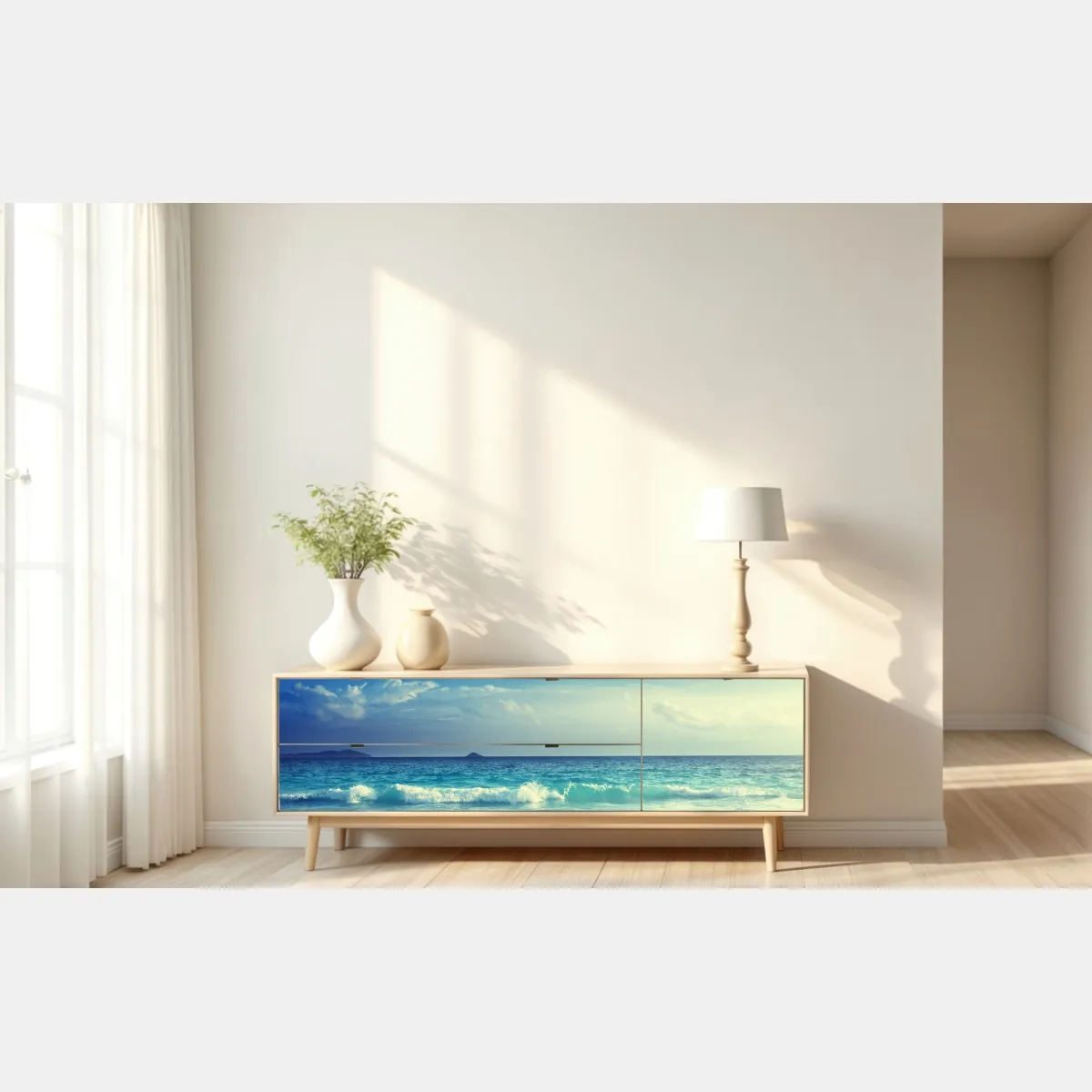 Naklejka repozycjonowalna plaża na Seszelach o zachodzie słońca – Wallissimo® Naklejka repozycjonowalna plaża na Seszelach o zachodzie słońca – Wallissimo®