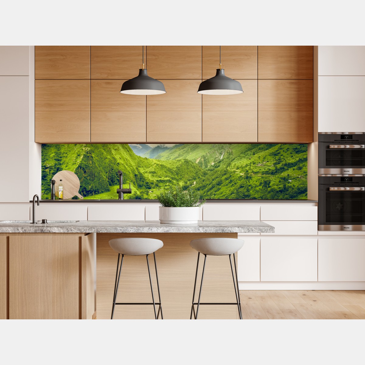 Naklejka repozycjonowalna bujna zielona dolina górska z rzeką – Wallissimo® Naklejka repozycjonowalna bujna zielona dolina górska z rzeką – Wallissimo®