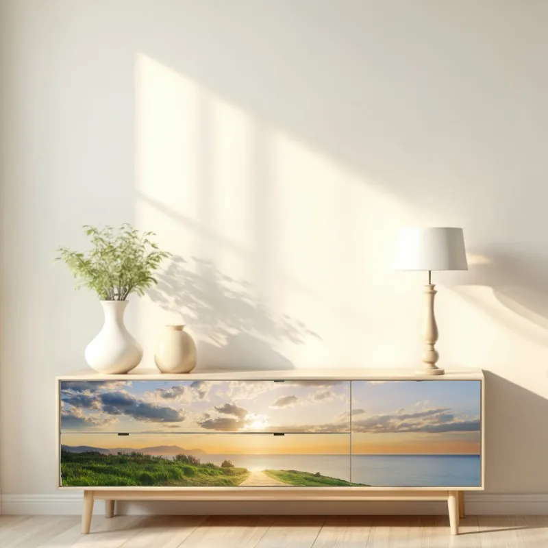 Naklejka repozycjonowalna monochromatyczny most i geometryczne linie – Wallissimo®