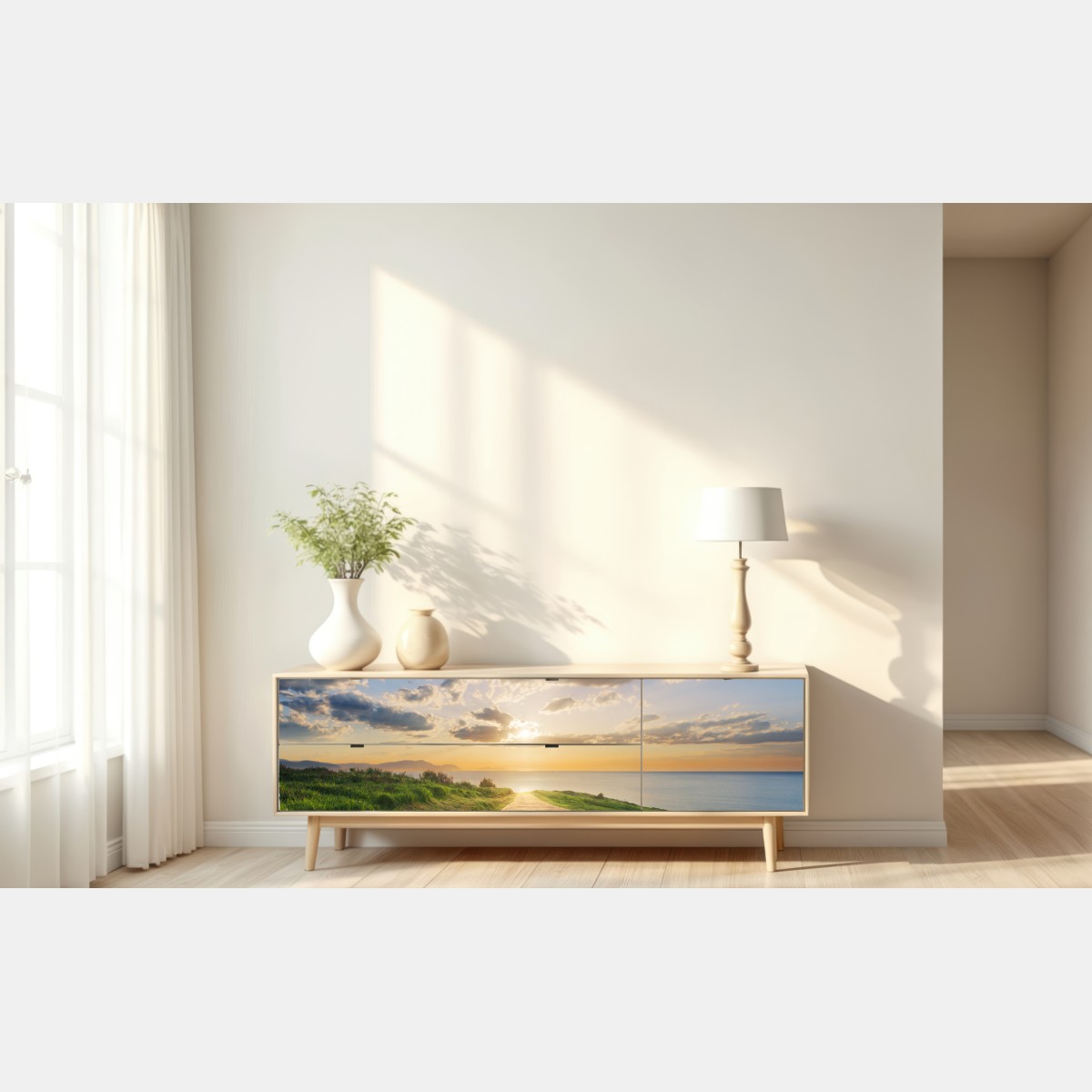 Naklejka repozycjonowalna ścieżka nad morzem o wschodzie słońca – Wallissimo® Naklejka repozycjonowalna ścieżka nad morzem o wschodzie słońca – Wallissimo®