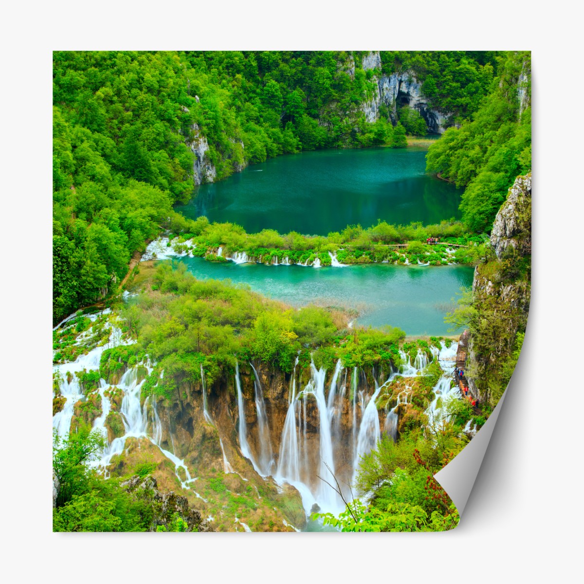 Repositionable sticker lush waterfall and turquoise lakes panorama