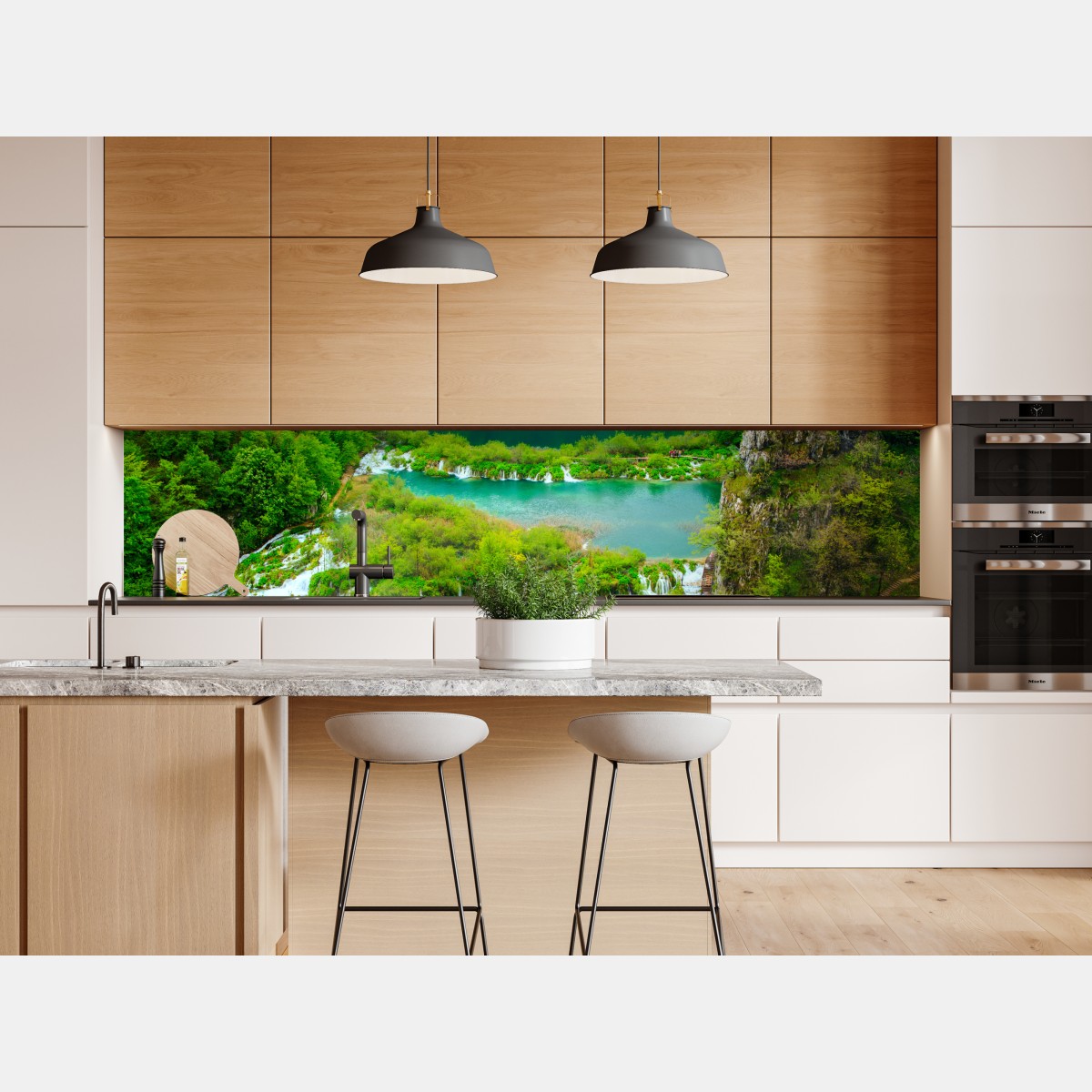 Naklejka repozycjonowalna bujny wodospad i turkusowe jeziora – Wallissimo® Naklejka repozycjonowalna bujny wodospad i turkusowe jeziora – Wallissimo®