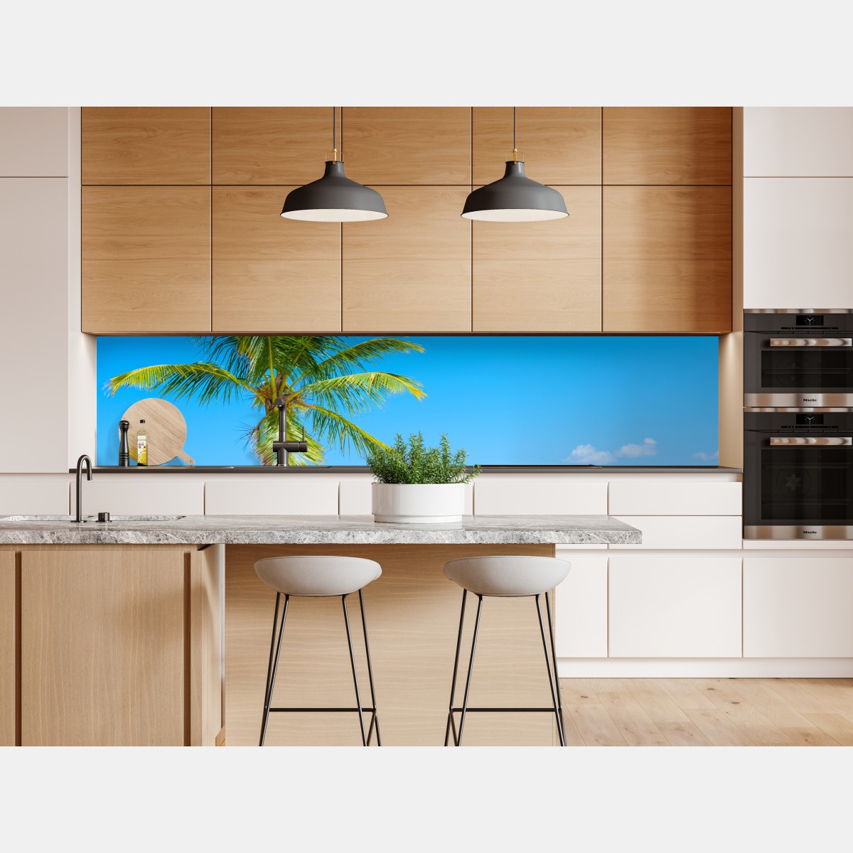 Naklejka repozycjonowalna tropikalna palma na białej plaży – Wallissimo® Naklejka repozycjonowalna tropikalna palma na białej plaży – Wallissimo®