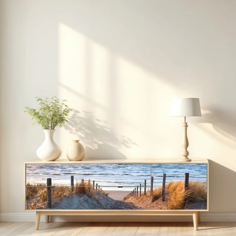 Naklejka repozycjonowalna ścieżka o zachodzie słońca nad Morzem Północnym, Holandia – Wallissimo® Naklejka repozycjonowalna ścieżka o zachodzie słońca nad Morzem Północnym, Holandia – Wallissimo®