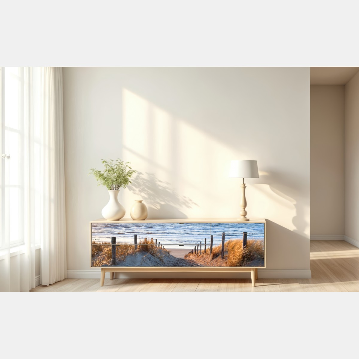 Naklejka repozycjonowalna ścieżka o zachodzie słońca nad Morzem Północnym, Holandia – Wallissimo® Naklejka repozycjonowalna ścieżka o zachodzie słońca nad Morzem Północnym, Holandia – Wallissimo®