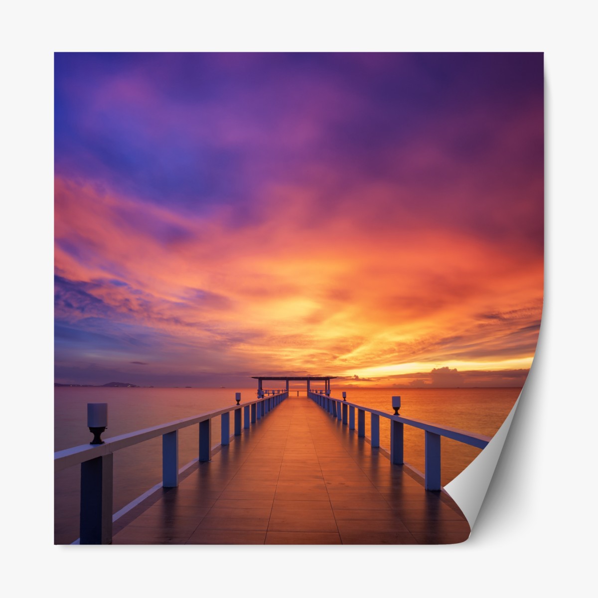 Repositionable sticker sunset pier at island beach