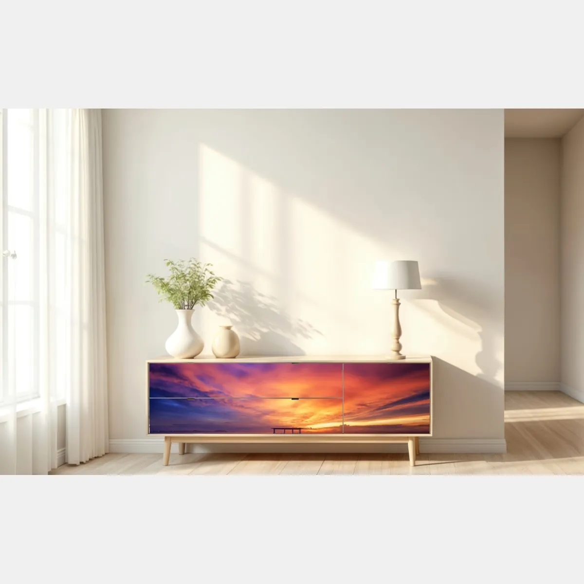 Naklejka repozycjonowalna molo o zachodzie słońca na plaży – Wallissimo® Naklejka repozycjonowalna molo o zachodzie słońca na plaży – Wallissimo®