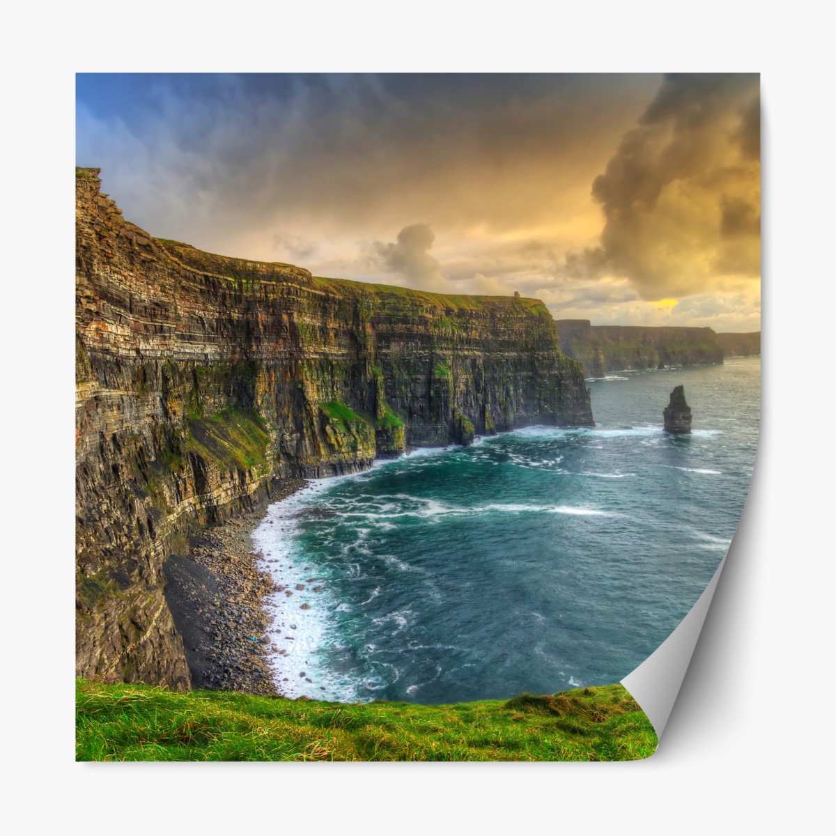 Repositionable sticker dramatic coastal cliffs at sunset
