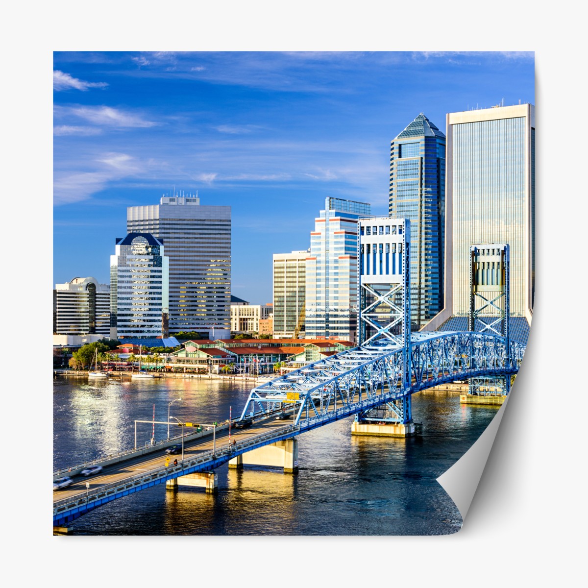 Repositionable sticker Jacksonville skyline with blue bridge