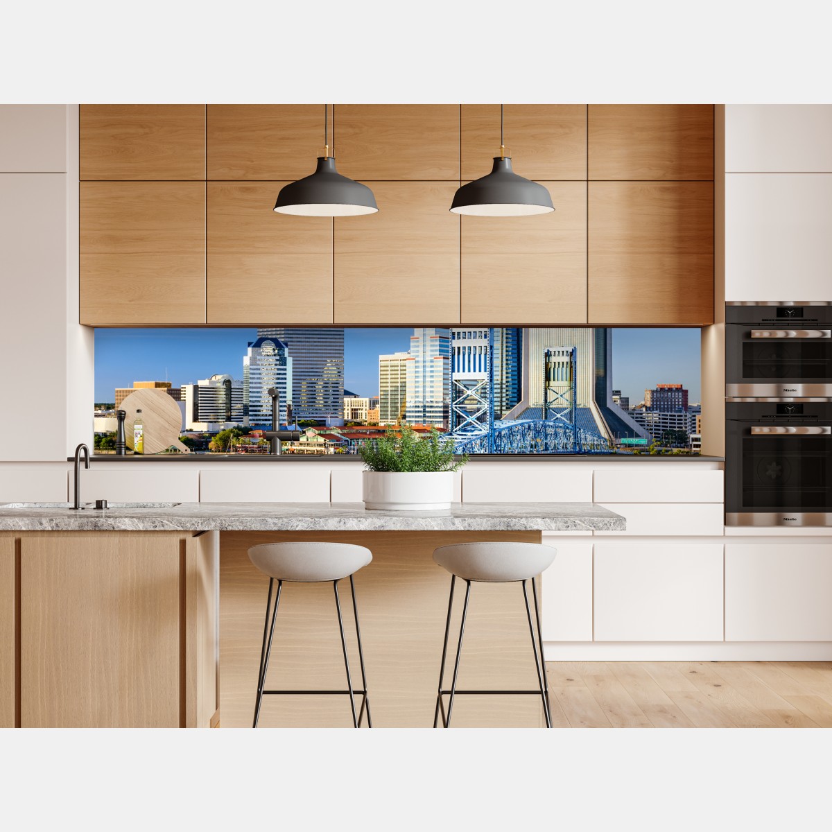 Naklejka repozycjonowalna panorama Jacksonville z niebieskim mostem – Wallissimo® Naklejka repozycjonowalna panorama Jacksonville z niebieskim mostem – Wallissimo®